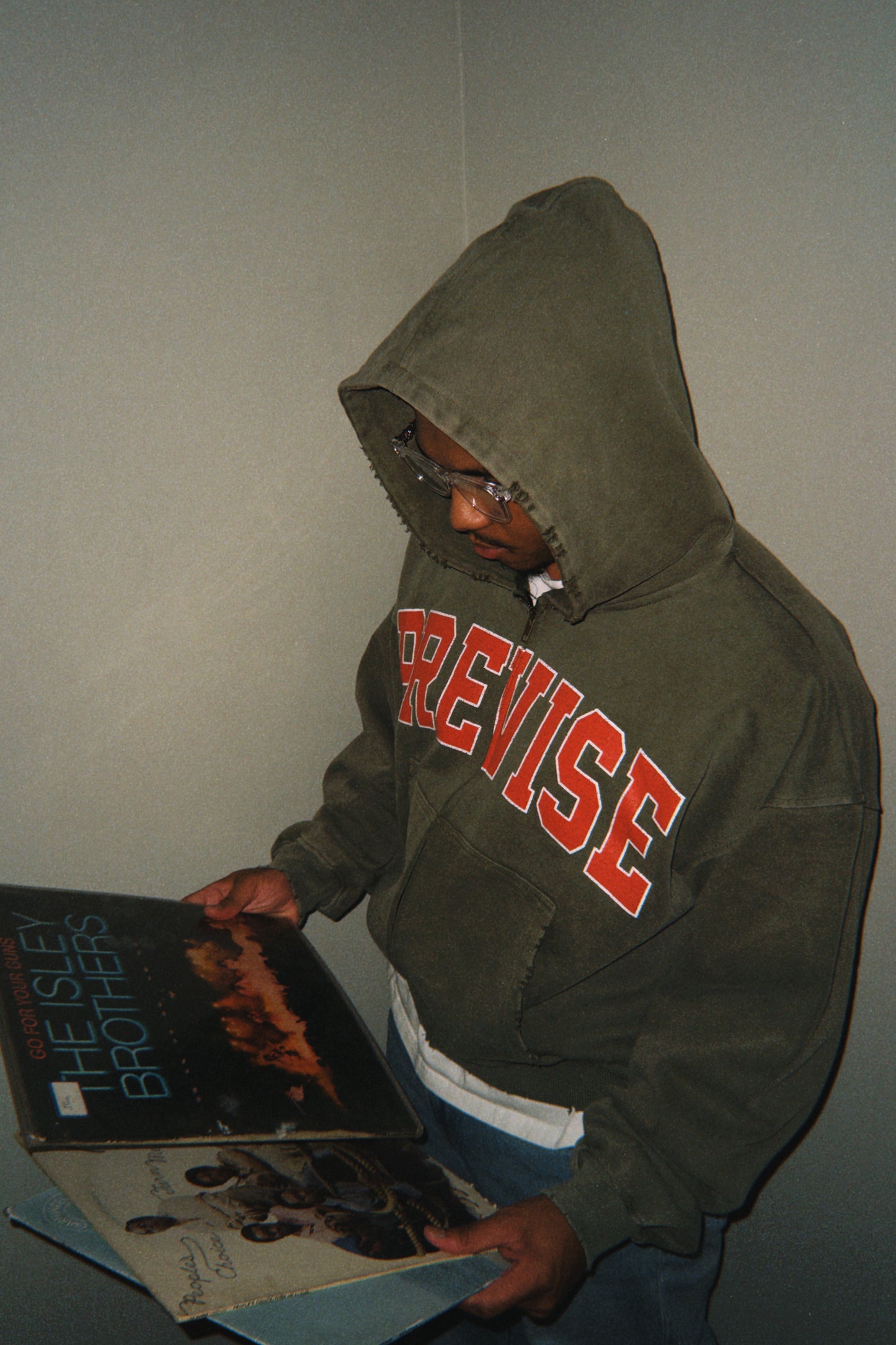 PREVISE Vintage Varsity Zip Hoodie - Forest Green