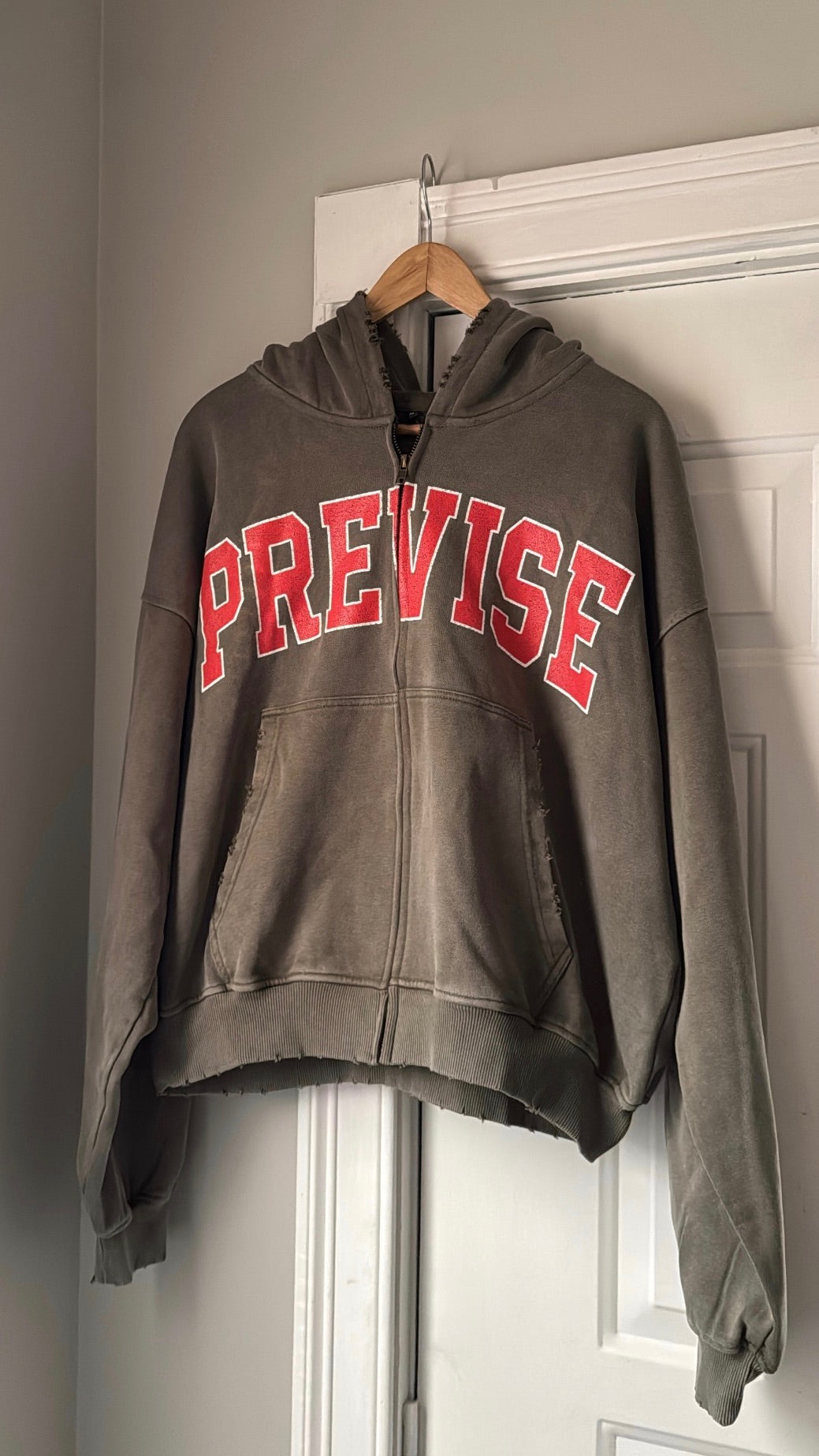 PREVISE Vintage Varsity Zip Hoodie - Forest Green